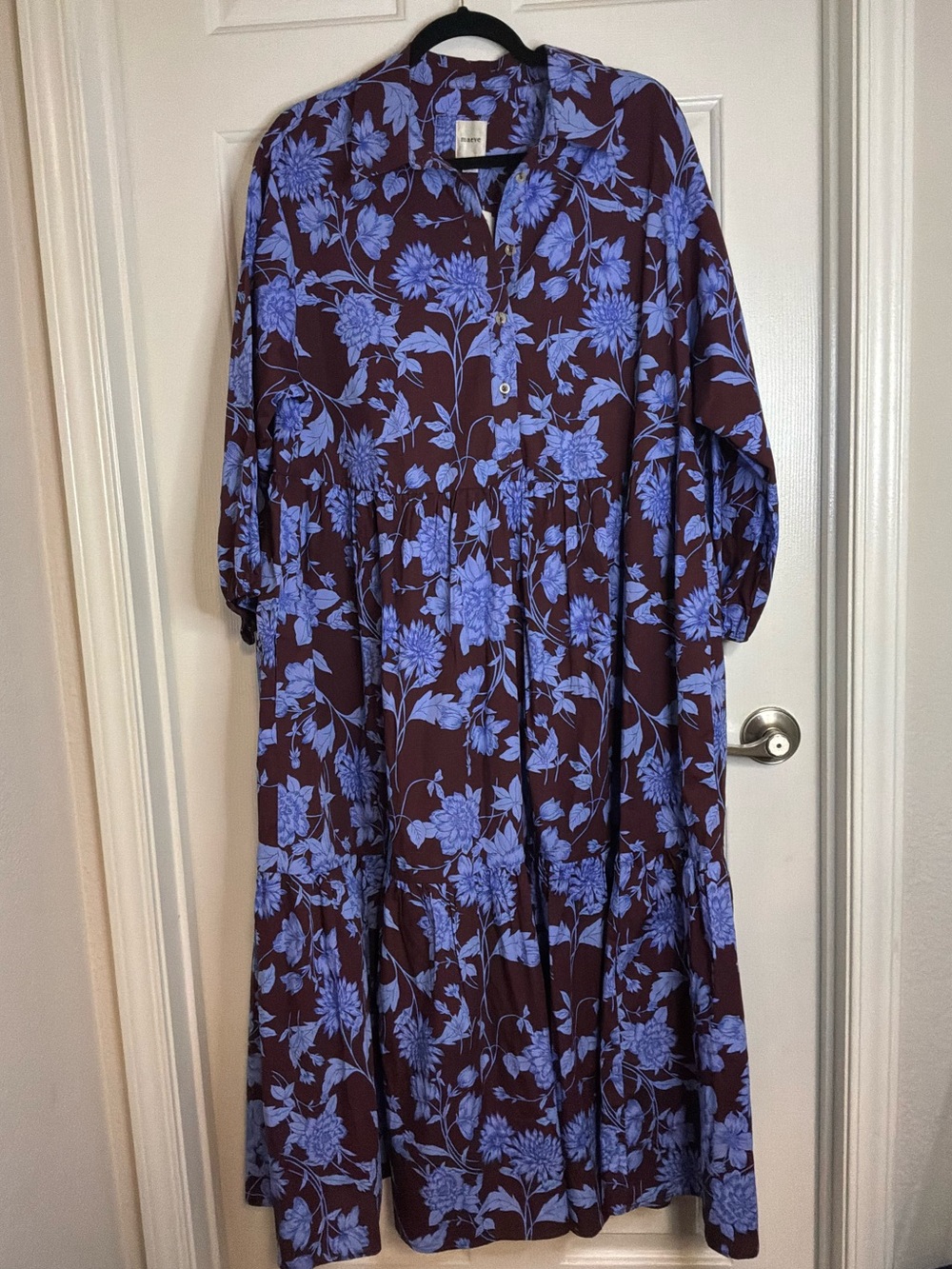 Anthropologie Maeve Brown Maxi Dress with Lavender Floral Print - Picture 3 of 8